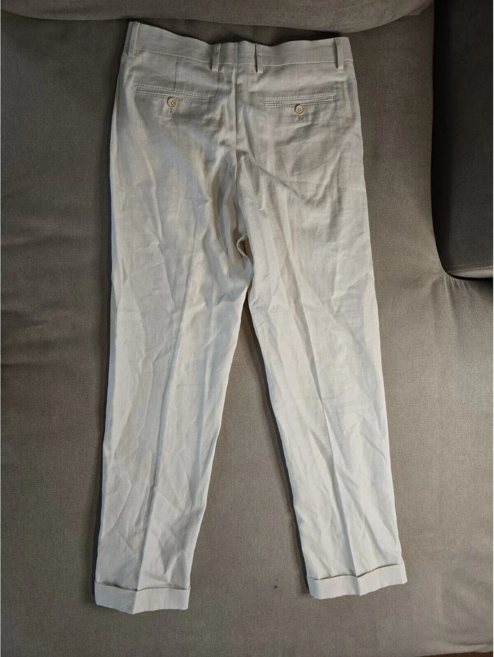BAIRD MCNUTT Murano Slim Fit Beige Linen Cuffed Dress Pants Mens 30x30